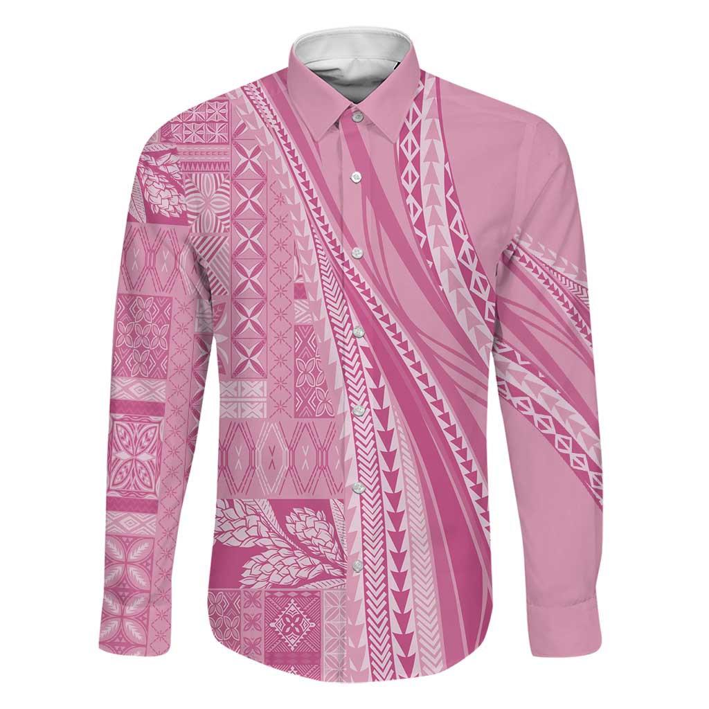 Pasifika Women's Day - Samoa Siapo Malu Tattoo Inspired Family Matching Mermaid Dress and Hawaiian Shirt Pink LT7 Dad's Shirt - Long Sleeve Pink - Polynesian Pride