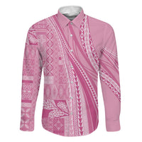 Pasifika Women's Day - Samoa Siapo Malu Tattoo Inspired Family Matching Mermaid Dress and Hawaiian Shirt Pink LT7 Dad's Shirt - Long Sleeve Pink - Polynesian Pride