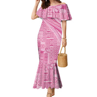 Pasifika Women's Day - Samoa Siapo Malu Tattoo Inspired Family Matching Mermaid Dress and Hawaiian Shirt Pink LT7 Mom's Dress Pink - Polynesian Pride