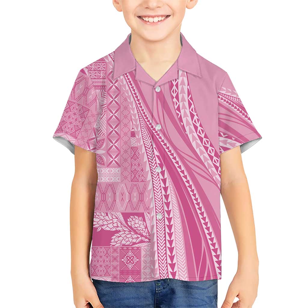 Pasifika Women's Day - Samoa Siapo Malu Tattoo Inspired Family Matching Mermaid Dress and Hawaiian Shirt Pink LT7 Son's Shirt Pink - Polynesian Pride