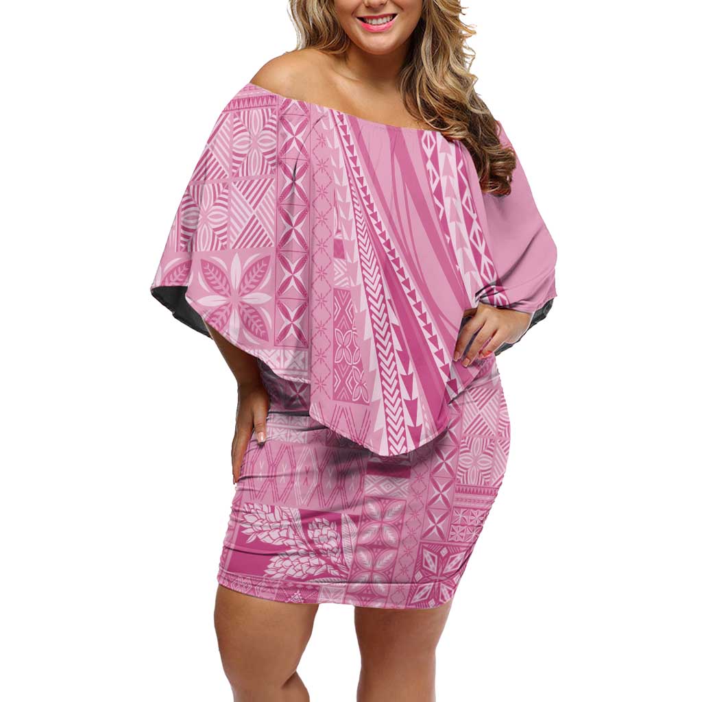 Pasifika Women's Day - Samoa Siapo Malu Tattoo Inspired Family Matching Off Shoulder Short Dress and Hawaiian Shirt Pink