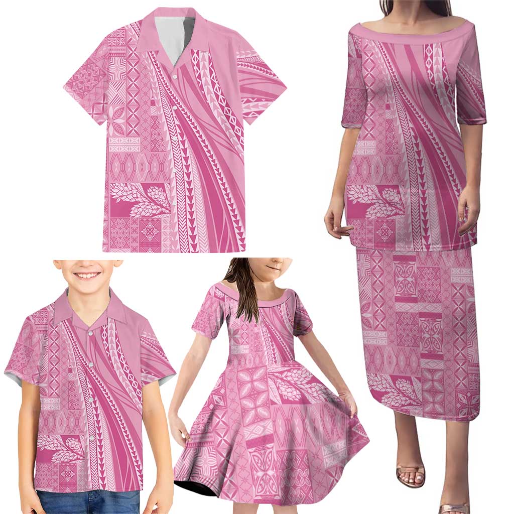 Pasifika Women's Day - Samoa Siapo Malu Tattoo Inspired Family Matching Puletasi and Hawaiian Shirt Pink