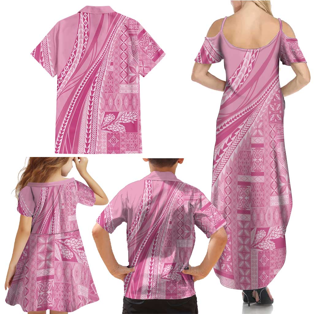 Pasifika Women's Day - Samoa Siapo Malu Tattoo Inspired Family Matching Summer Maxi Dress and Hawaiian Shirt Pink
