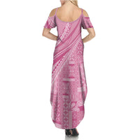 Pasifika Women's Day - Samoa Siapo Malu Tattoo Inspired Family Matching Summer Maxi Dress and Hawaiian Shirt Pink
