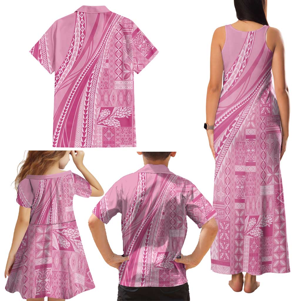 Pasifika Women's Day - Samoa Siapo Malu Tattoo Inspired Family Matching Tank Maxi Dress and Hawaiian Shirt Pink