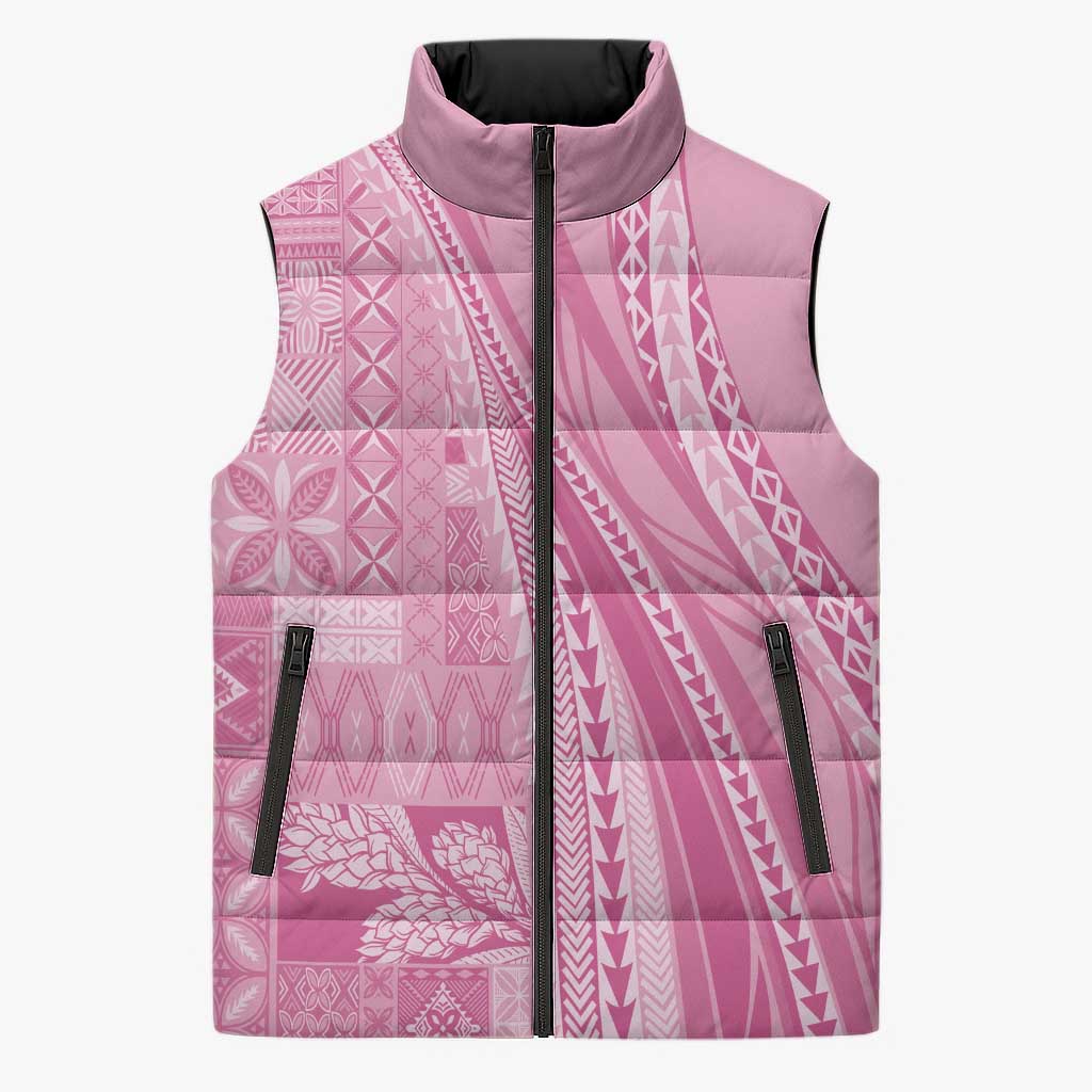 Pasifika Women's Day - Samoa Siapo Malu Tattoo Inspired Sleeveless Puffer Jacket Pink