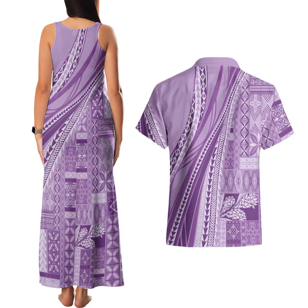 Pasifika Women's Day - Samoa Siapo Malu Tattoo Inspired Couples Matching Tank Maxi Dress and Hawaiian Shirt Lavender LT7 - Polynesian Pride