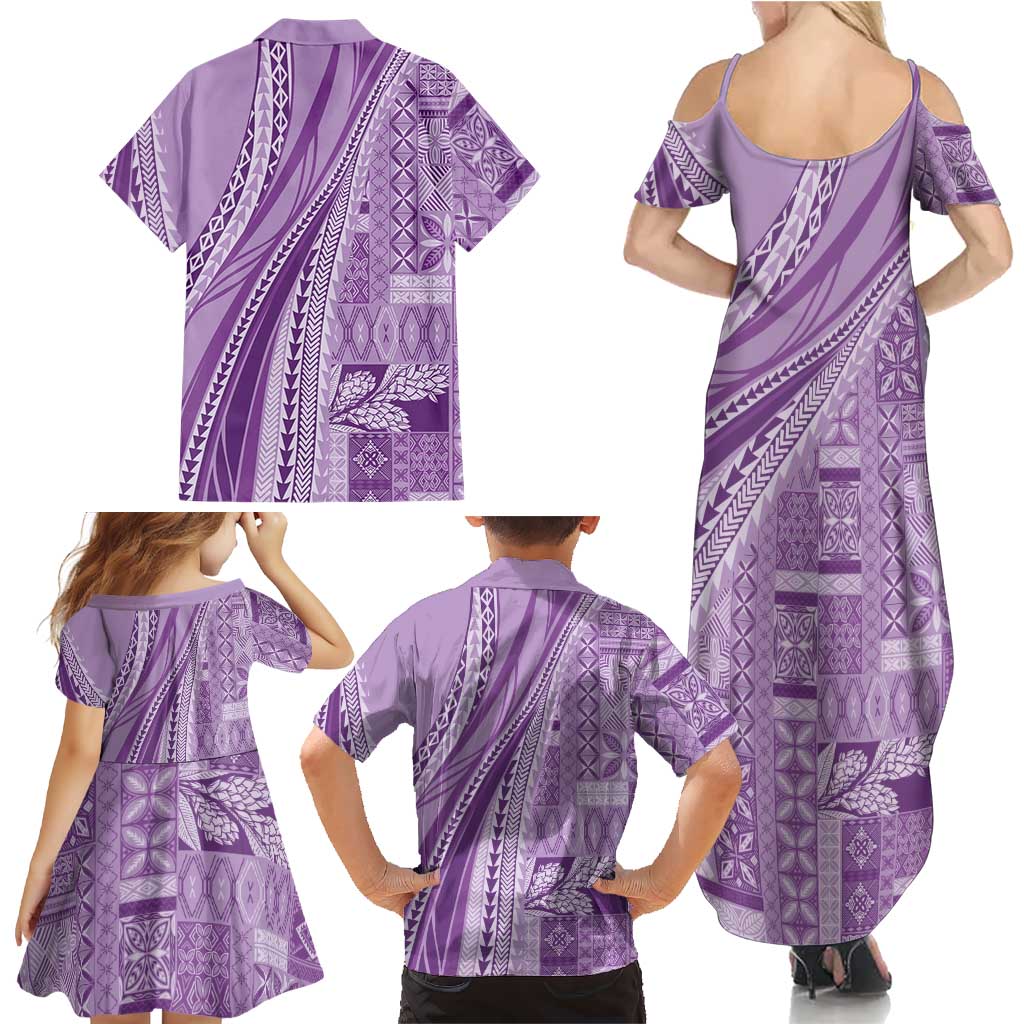 Pasifika Women's Day - Samoa Siapo Malu Tattoo Inspired Family Matching Summer Maxi Dress and Hawaiian Shirt Lavender