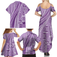 Pasifika Women's Day - Samoa Siapo Malu Tattoo Inspired Family Matching Summer Maxi Dress and Hawaiian Shirt Lavender