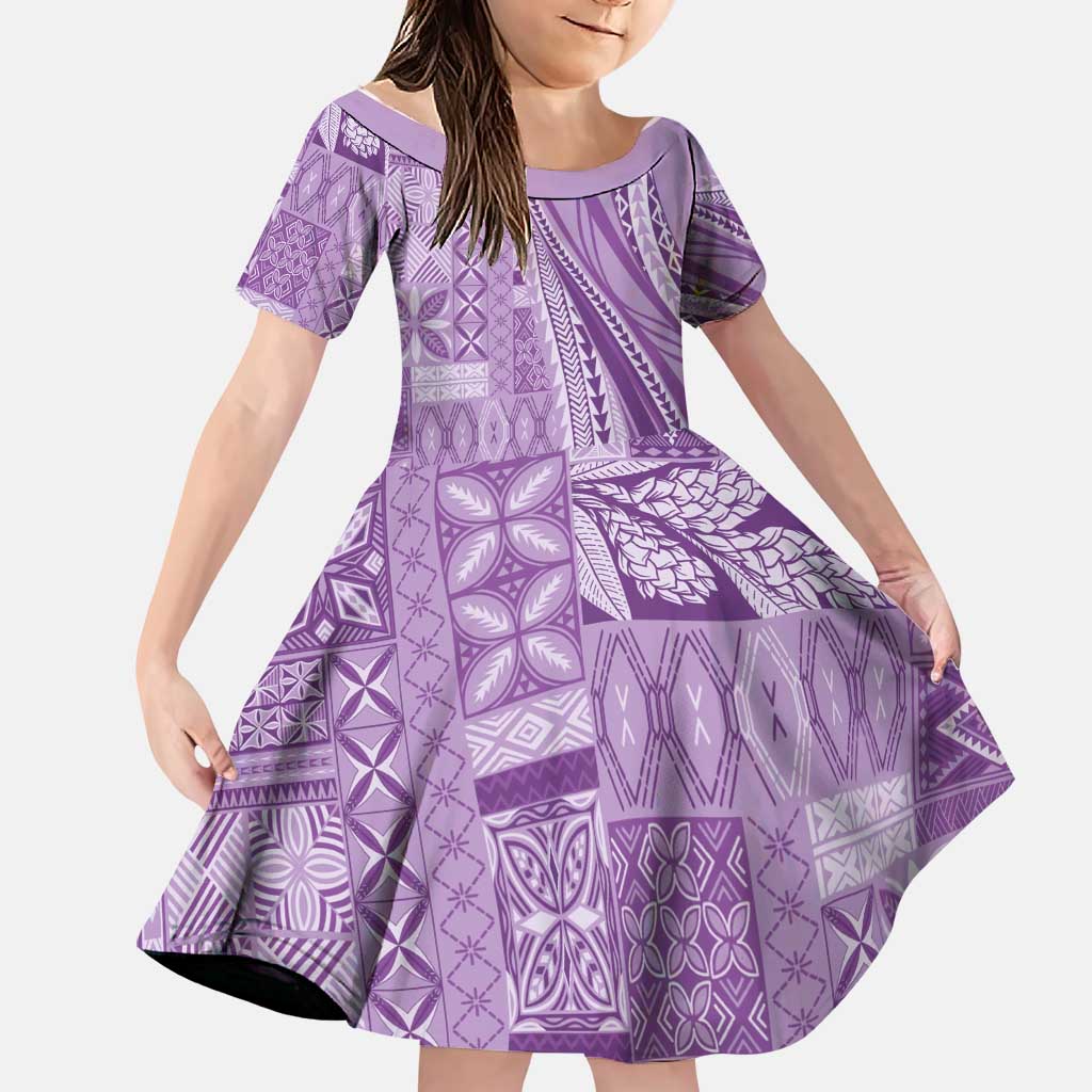 Pasifika Women's Day - Samoa Siapo Malu Tattoo Inspired Family Matching Tank Maxi Dress and Hawaiian Shirt Lavender LT7 Daughter's Dress Lavender - Polynesian Pride