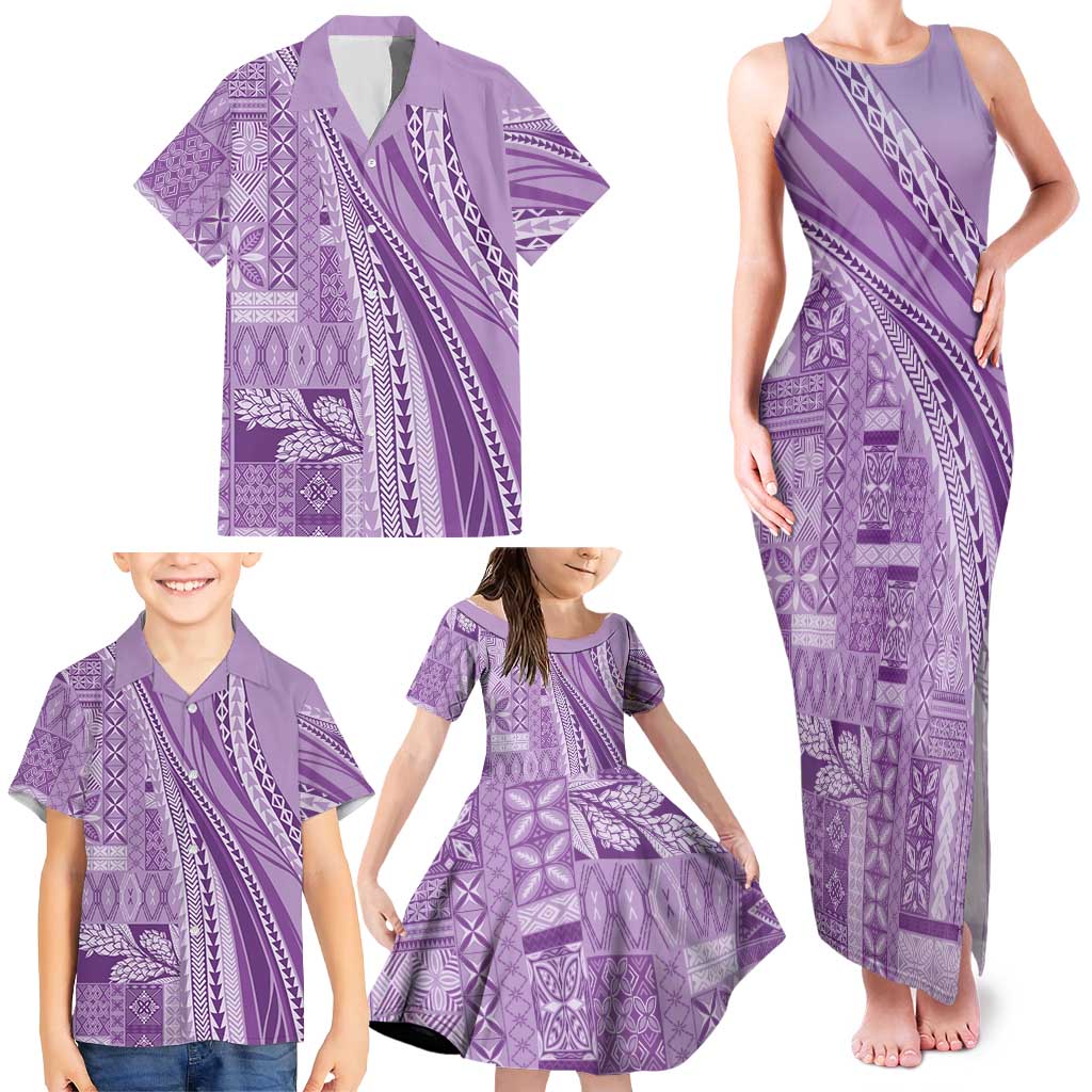 Pasifika Women's Day - Samoa Siapo Malu Tattoo Inspired Family Matching Tank Maxi Dress and Hawaiian Shirt Lavender LT7 - Polynesian Pride
