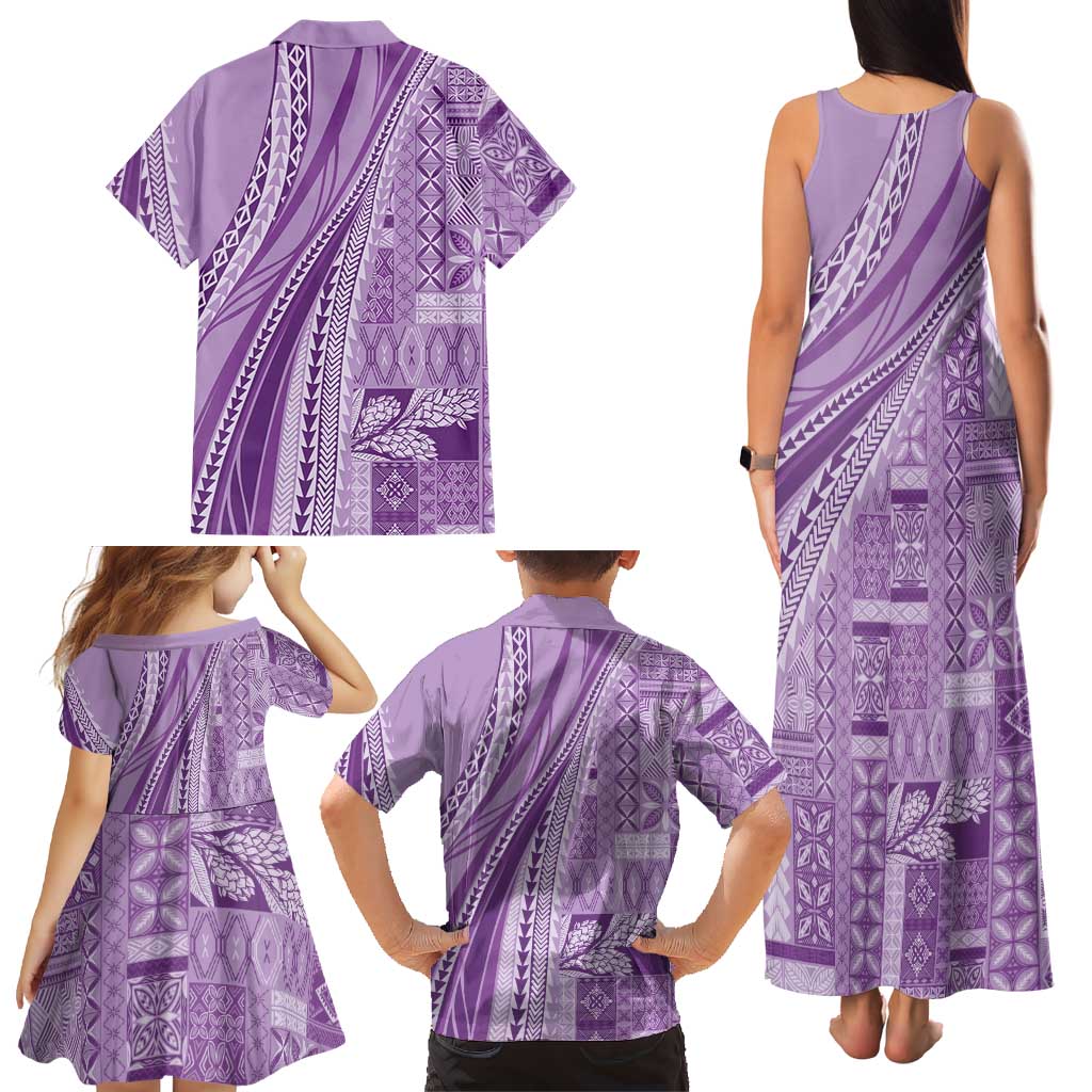 Pasifika Women's Day - Samoa Siapo Malu Tattoo Inspired Family Matching Tank Maxi Dress and Hawaiian Shirt Lavender LT7 - Polynesian Pride
