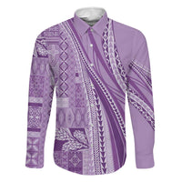 Pasifika Women's Day - Samoa Siapo Malu Tattoo Inspired Family Matching Tank Maxi Dress and Hawaiian Shirt Lavender LT7 Dad's Shirt - Long Sleeve Lavender - Polynesian Pride