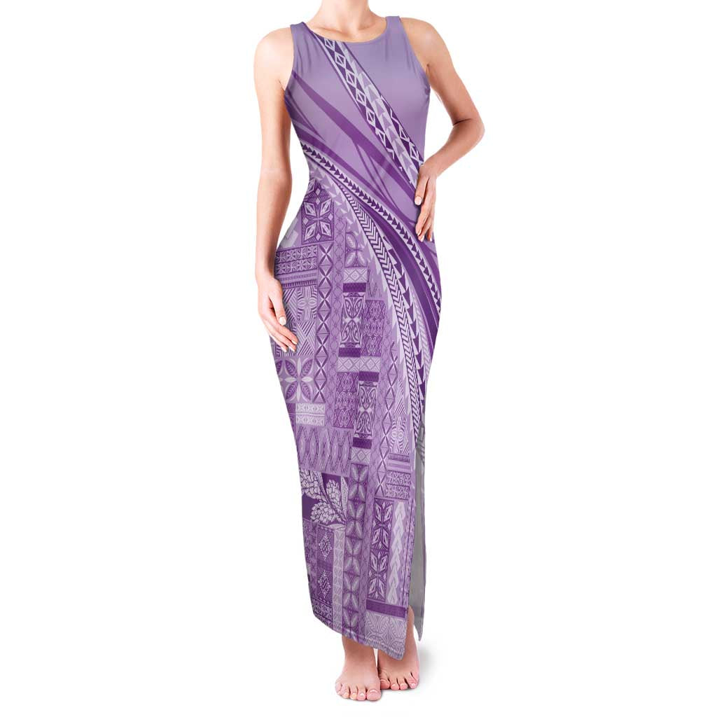 Pasifika Women's Day - Samoa Siapo Malu Tattoo Inspired Family Matching Tank Maxi Dress and Hawaiian Shirt Lavender LT7 Mom's Dress Lavender - Polynesian Pride