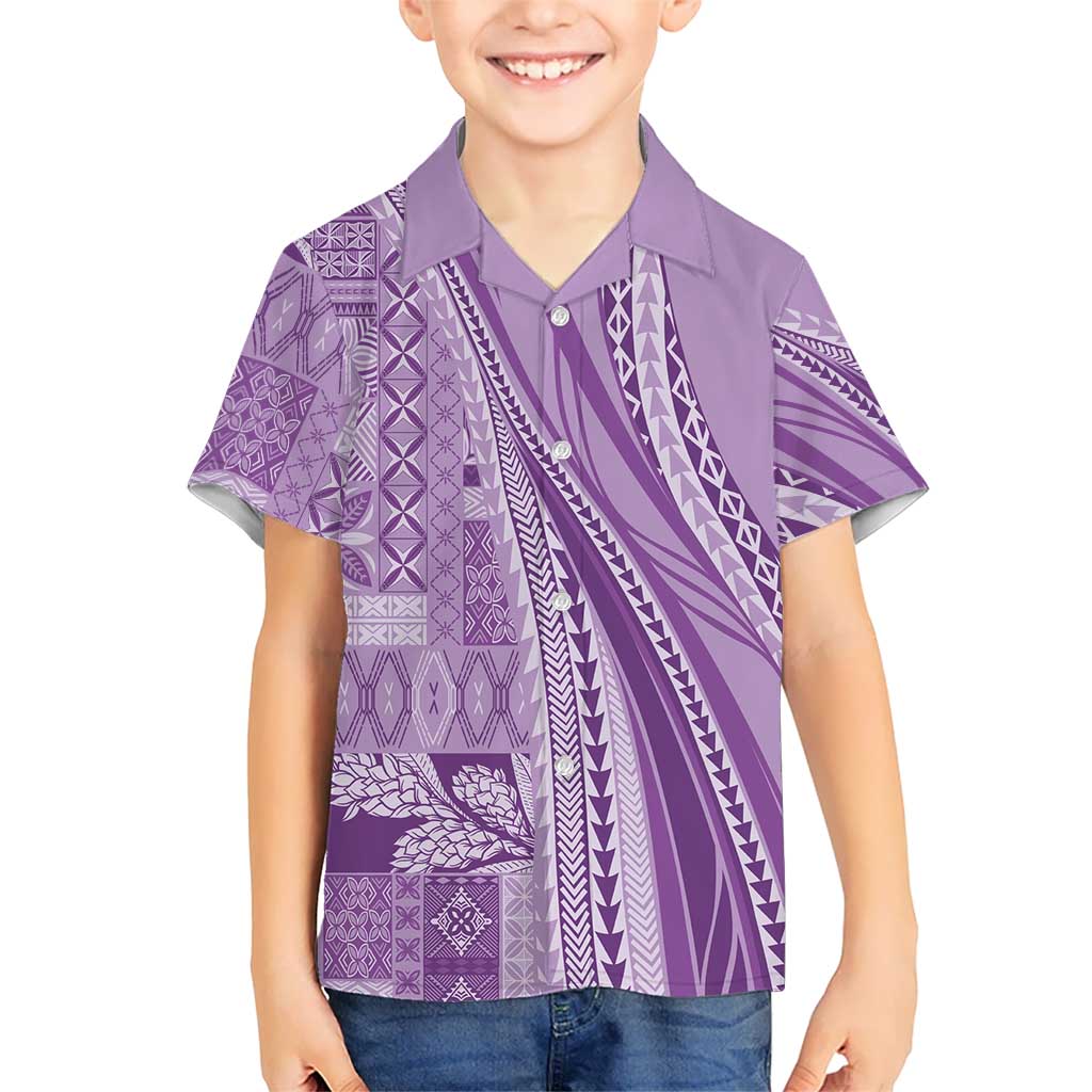 Pasifika Women's Day - Samoa Siapo Malu Tattoo Inspired Family Matching Tank Maxi Dress and Hawaiian Shirt Lavender LT7 Son's Shirt Lavender - Polynesian Pride