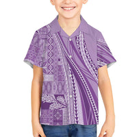 Pasifika Women's Day - Samoa Siapo Malu Tattoo Inspired Family Matching Tank Maxi Dress and Hawaiian Shirt Lavender LT7 Son's Shirt Lavender - Polynesian Pride