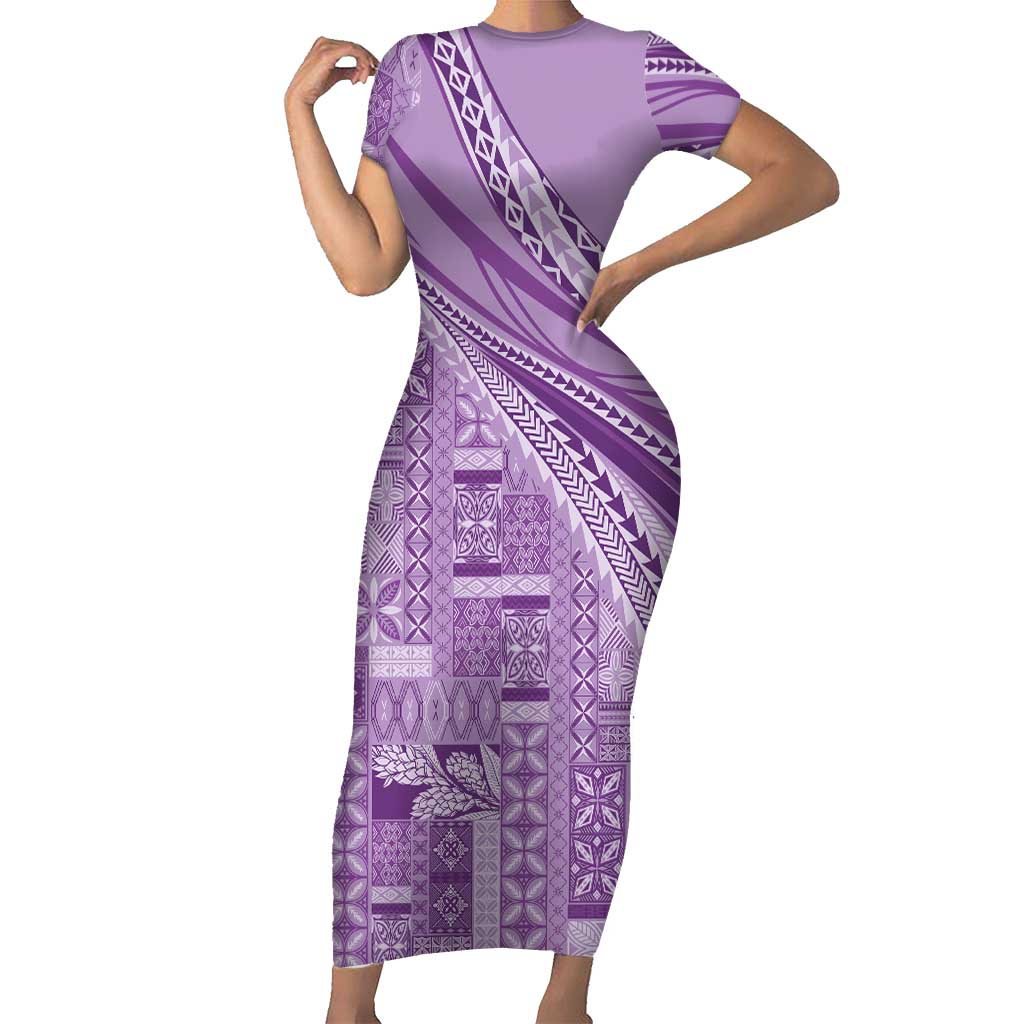 Pasifika Women's Day - Samoa Siapo Malu Tattoo Inspired Short Sleeve Bodycon Dress Lavender