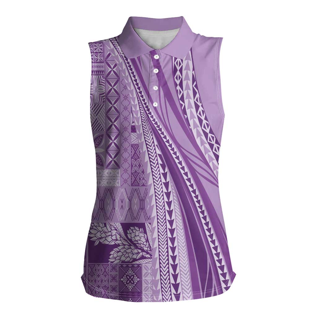Pasifika Women's Day - Samoa Siapo Malu Tattoo Inspired Women Sleeveless Polo Shirt Lavender