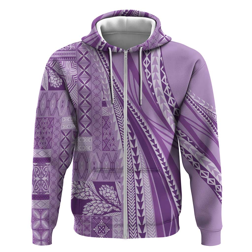 Pasifika Women's Day - Samoa Siapo Malu Tattoo Inspired Zip Hoodie Lavender
