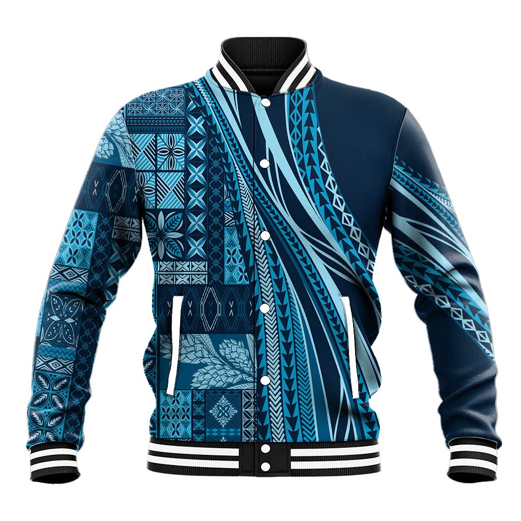 Pasifika Women's Day - Samoa Siapo Malu Tattoo Inspired Baseball Jacket Navy Blue