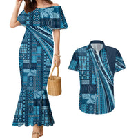 Pasifika Women's Day - Samoa Siapo Malu Tattoo Inspired Couples Matching Mermaid Dress and Hawaiian Shirt Navy Blue LT7 Navy Blue - Polynesian Pride