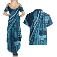 Pasifika Women's Day - Samoa Siapo Malu Tattoo Inspired Couples Matching Summer Maxi Dress and Hawaiian Shirt Navy Blue