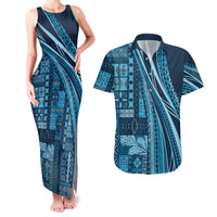 Pasifika Women's Day - Samoa Siapo Malu Tattoo Inspired Couples Matching Tank Maxi Dress and Hawaiian Shirt Navy Blue LT7 Navy Blue - Polynesian Pride