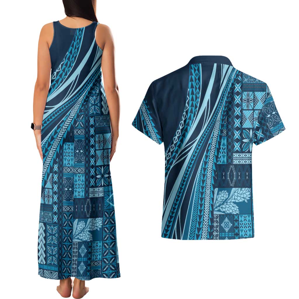 Pasifika Women's Day - Samoa Siapo Malu Tattoo Inspired Couples Matching Tank Maxi Dress and Hawaiian Shirt Navy Blue LT7 - Polynesian Pride