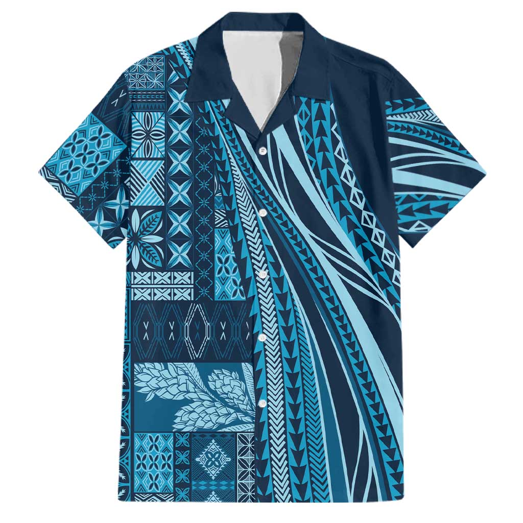 Pasifika Women's Day - Samoa Siapo Malu Tattoo Inspired Family Matching Long Sleeve Bodycon Dress and Hawaiian Shirt Navy Blue