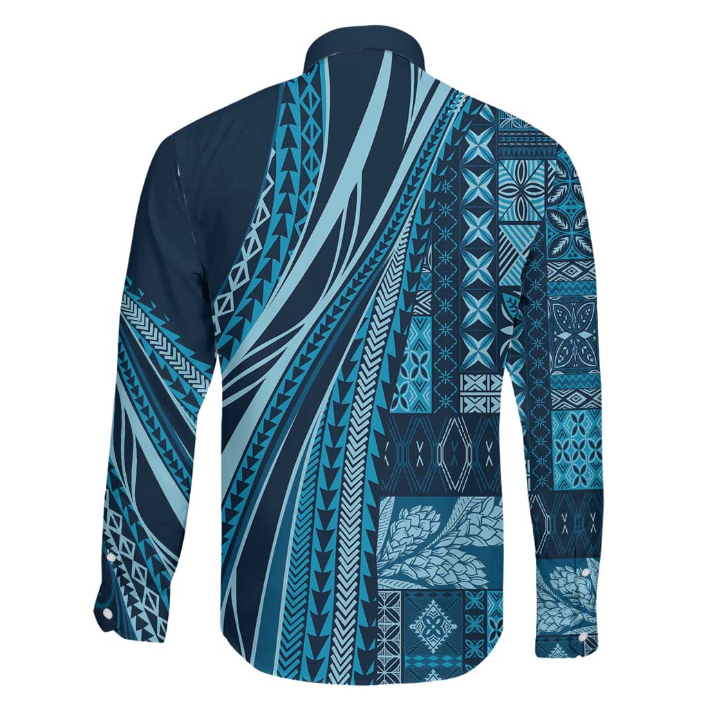 Pasifika Women's Day - Samoa Siapo Malu Tattoo Inspired Family Matching Long Sleeve Bodycon Dress and Hawaiian Shirt Navy Blue