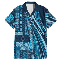 Pasifika Women's Day - Samoa Siapo Malu Tattoo Inspired Family Matching Off The Shoulder Long Sleeve Dress and Hawaiian Shirt Navy Blue