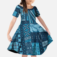 Pasifika Women's Day - Samoa Siapo Malu Tattoo Inspired Family Matching Off Shoulder Short Dress and Hawaiian Shirt Navy Blue