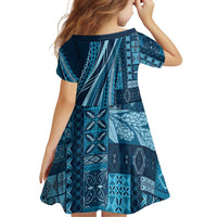 Pasifika Women's Day - Samoa Siapo Malu Tattoo Inspired Family Matching Off Shoulder Short Dress and Hawaiian Shirt Navy Blue