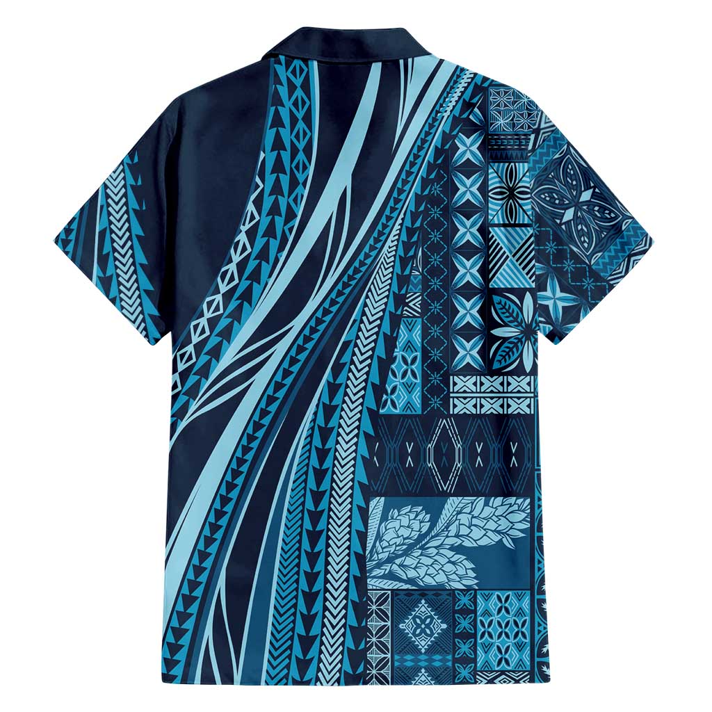 Pasifika Women's Day - Samoa Siapo Malu Tattoo Inspired Family Matching Short Sleeve Bodycon Dress and Hawaiian Shirt Navy Blue