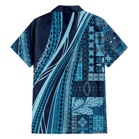 Pasifika Women's Day - Samoa Siapo Malu Tattoo Inspired Family Matching Short Sleeve Bodycon Dress and Hawaiian Shirt Navy Blue