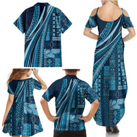 Pasifika Women's Day - Samoa Siapo Malu Tattoo Inspired Family Matching Summer Maxi Dress and Hawaiian Shirt Navy Blue