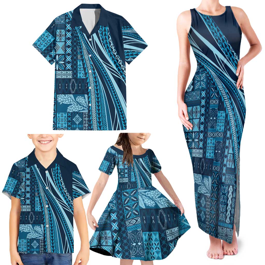 Pasifika Women's Day - Samoa Siapo Malu Tattoo Inspired Family Matching Tank Maxi Dress and Hawaiian Shirt Navy Blue