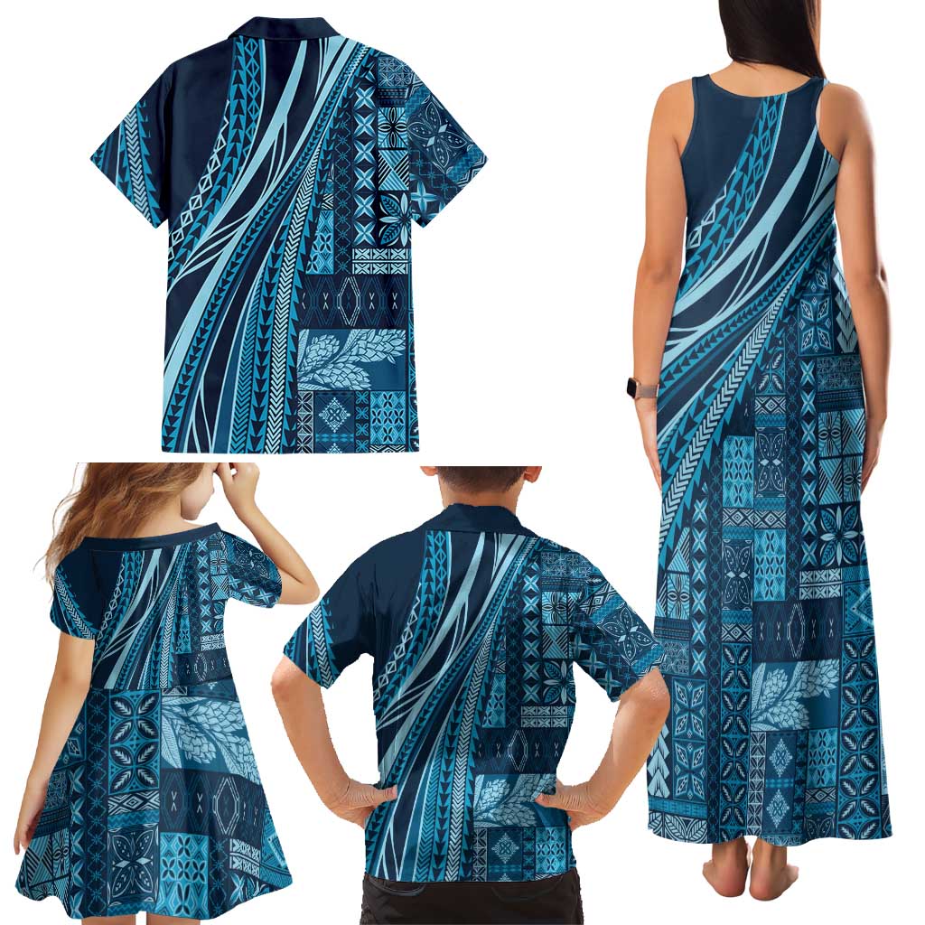 Pasifika Women's Day - Samoa Siapo Malu Tattoo Inspired Family Matching Tank Maxi Dress and Hawaiian Shirt Navy Blue