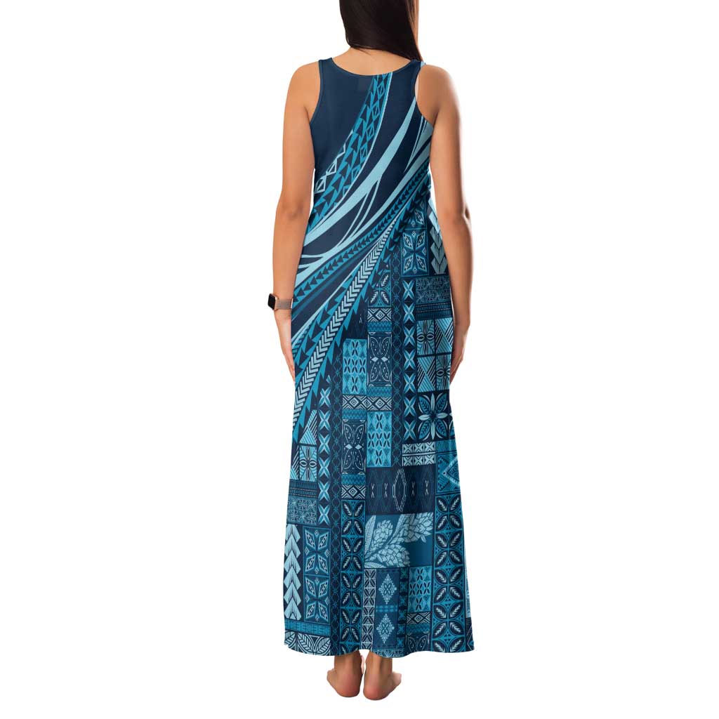 Pasifika Women's Day - Samoa Siapo Malu Tattoo Inspired Family Matching Tank Maxi Dress and Hawaiian Shirt Navy Blue