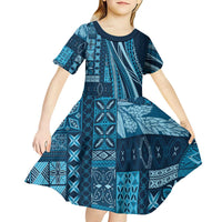 Pasifika Women's Day - Samoa Siapo Malu Tattoo Inspired Kid Short Sleeve Dress Navy Blue