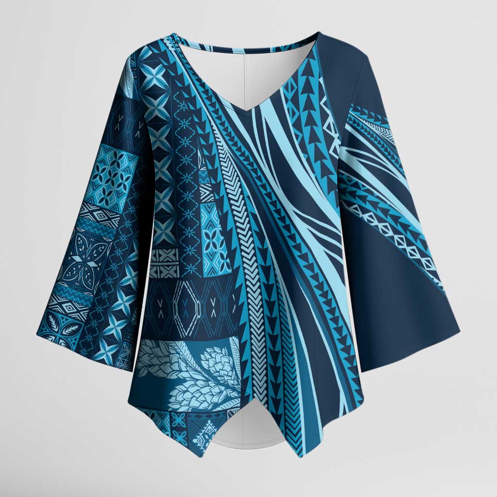 Pasifika Women's Day - Samoa Siapo Malu Tattoo Inspired Kimono Sleeve Blouse Navy Blue