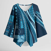 Pasifika Women's Day - Samoa Siapo Malu Tattoo Inspired Kimono Sleeve Blouse Navy Blue