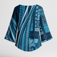 Pasifika Women's Day - Samoa Siapo Malu Tattoo Inspired Kimono Sleeve Blouse Navy Blue