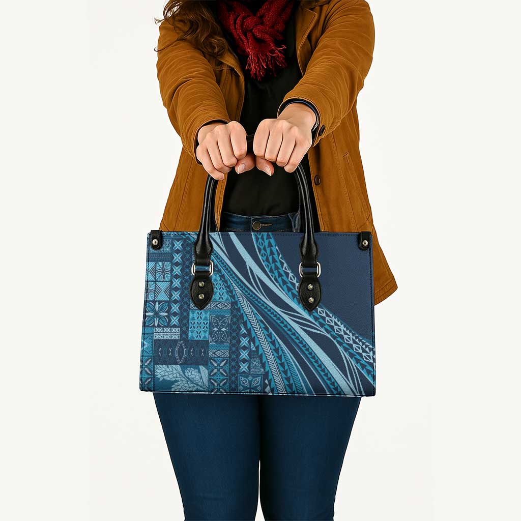 Pasifika Women's Day - Samoa Siapo Malu Tattoo Inspired Leather Bag Navy Blue