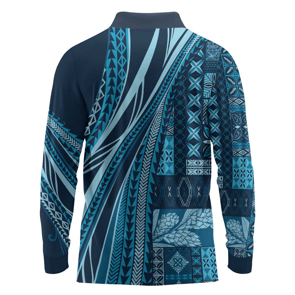 Pasifika Women's Day - Samoa Siapo Malu Tattoo Inspired Long Sleeve Polo Shirt Navy Blue LT7 - Polynesian Pride