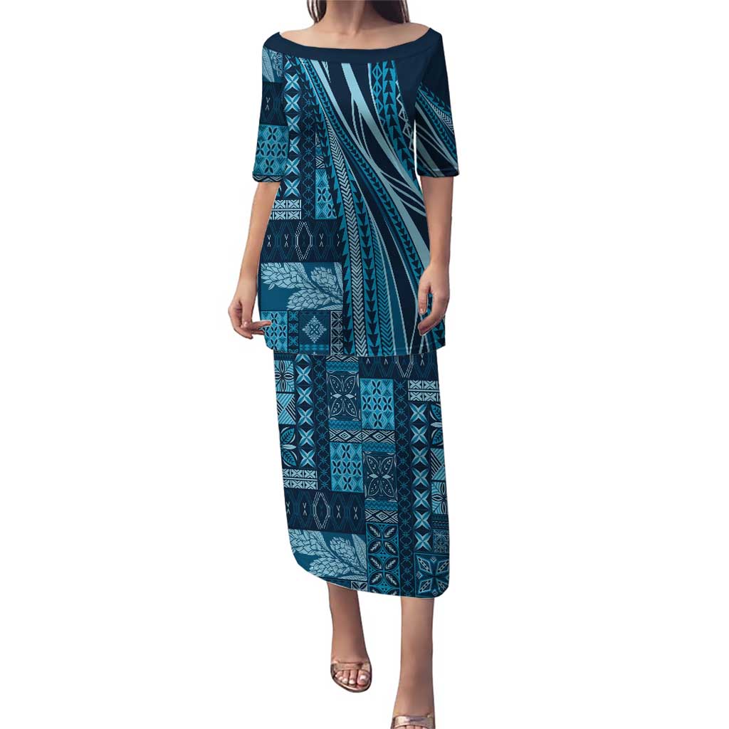 Pasifika Women's Day - Samoa Siapo Malu Tattoo Inspired Puletasi Navy Blue