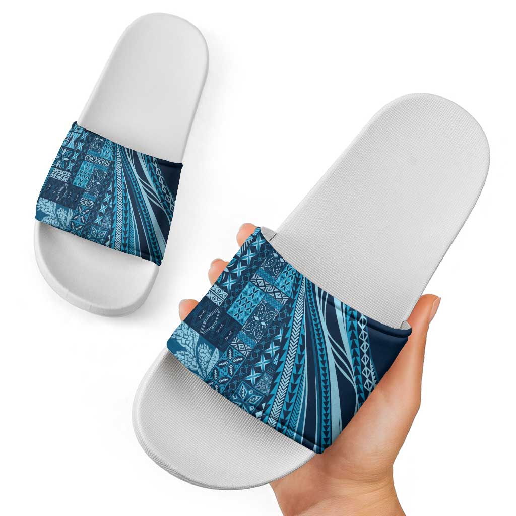 Pasifika Women's Day - Samoa Siapo Malu Tattoo Inspired Slide Sandals Navy Blue LT7 - Polynesian Pride