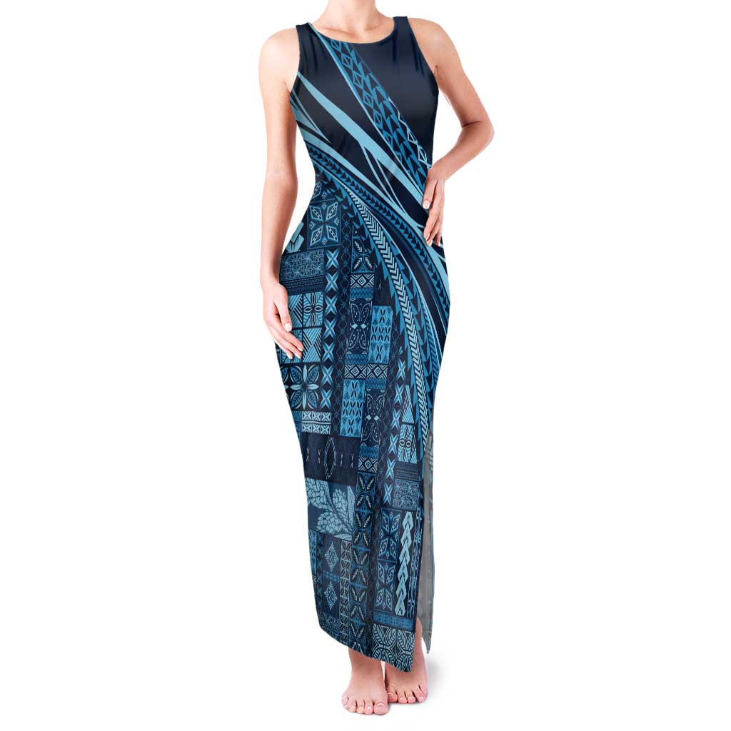 Pasifika Women's Day - Samoa Siapo Malu Tattoo Inspired Tank Maxi Dress Navy Blue
