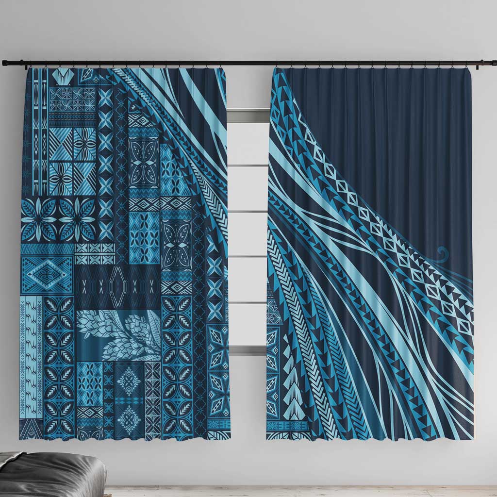 Pasifika Women's Day - Samoa Siapo Malu Tattoo Inspired Window Curtain Navy Blue