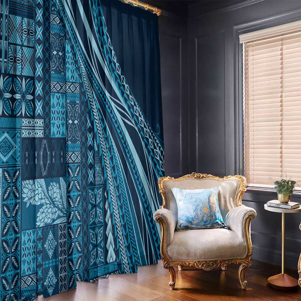 Pasifika Women's Day - Samoa Siapo Malu Tattoo Inspired Window Curtain Navy Blue
